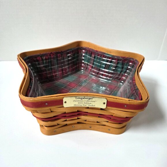 Longaberger 2001 Red Shining Star Basket Plaid Liner Protector Set Christmas - Picture 1 of 7